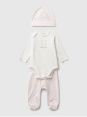 Benetton komplet bodi, pantalone i kapa za bebe 
