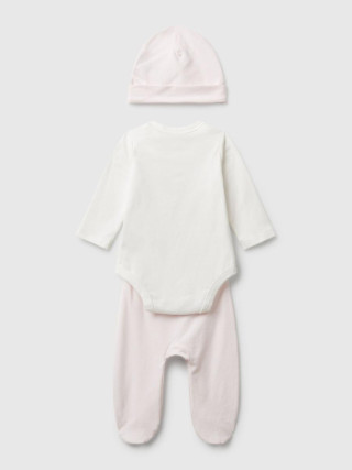 Benetton komplet bodi, pantalone i kapa za bebe 