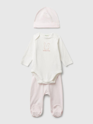 Benetton komplet bodi, pantalone i kapa za bebe 