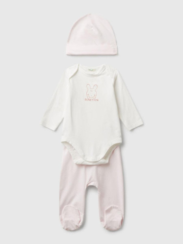 Benetton komplet bodi, pantalone i kapa za bebe 