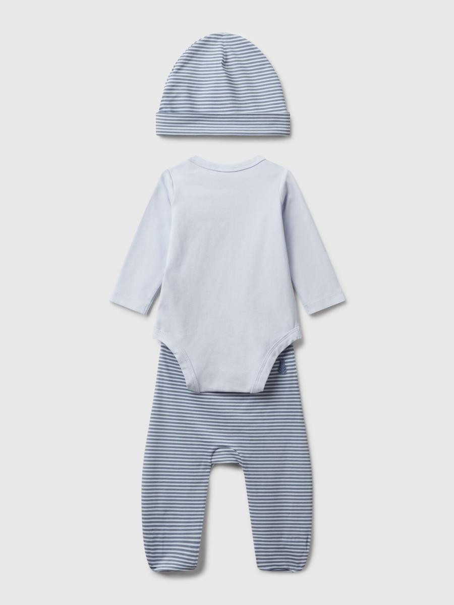 Benetton komplet bodi, pantalone i kapa za bebe 