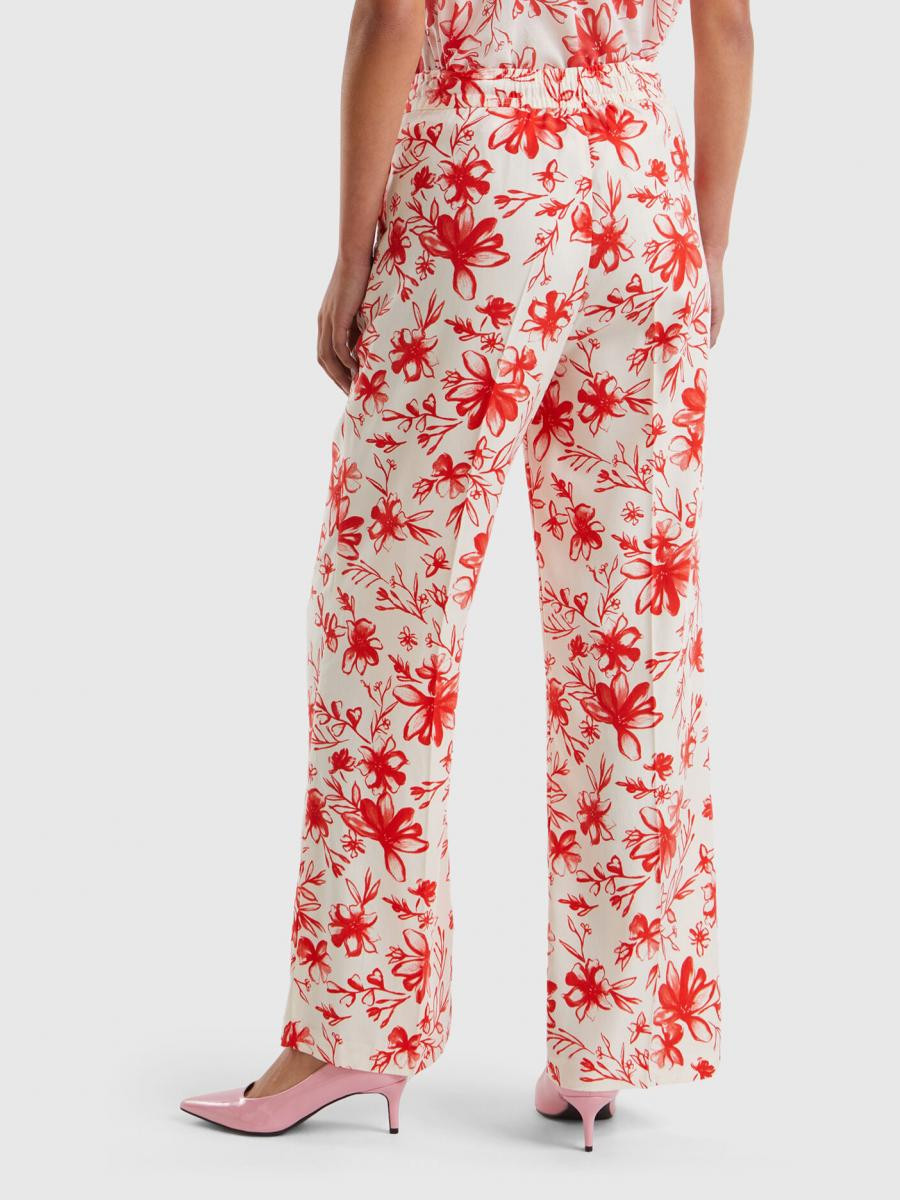 Pantalone United Colors Of Benetton Bambino 18 Mesi - In Felpa Garzata Rosso, Coulisse In Vita, Regular Fit