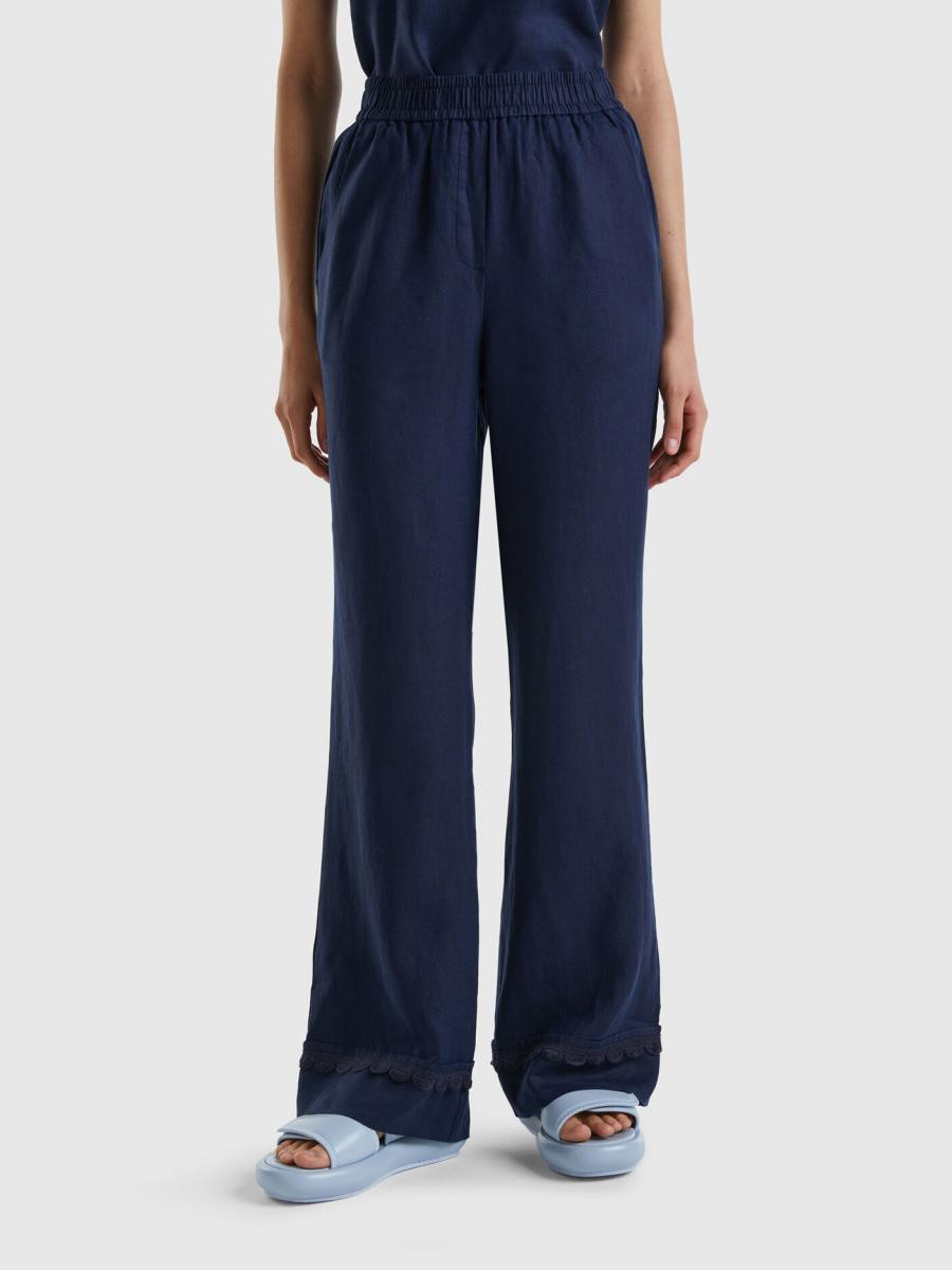 Pantalone Pigiama United Colors Of Benetton Donna - Viscosa Elasticizzata Con Dettaglio Pizzo